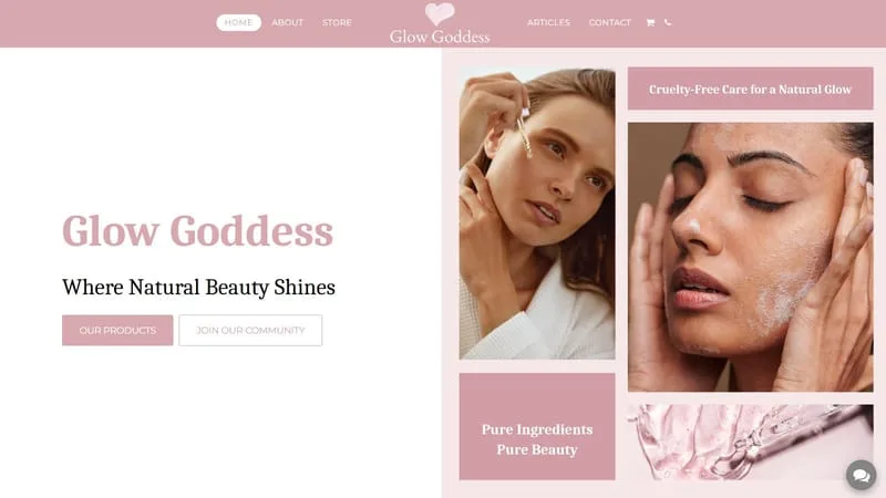 Glow Goddess - Site123美容网站示例