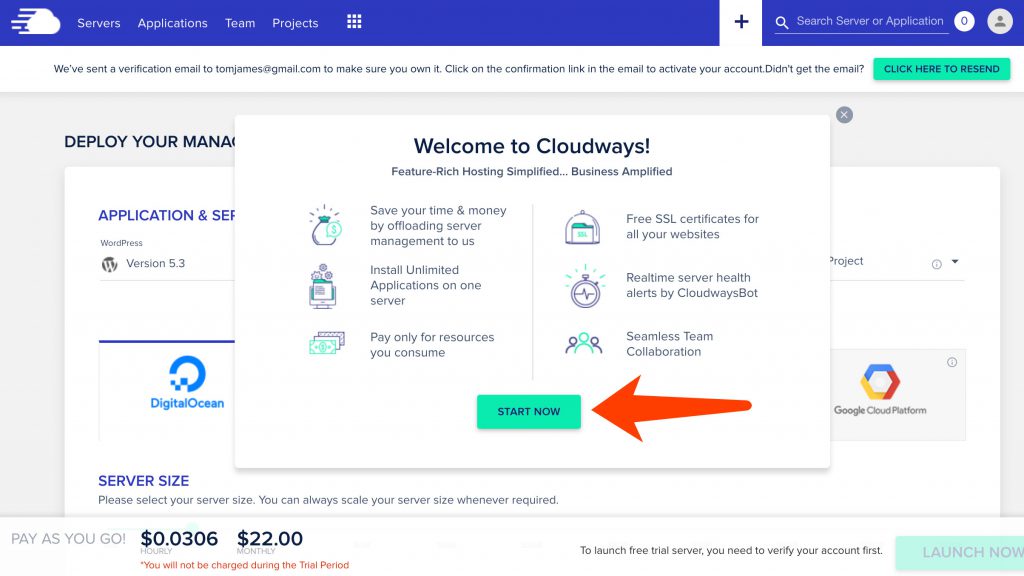 注册Cloudways服务器的步骤